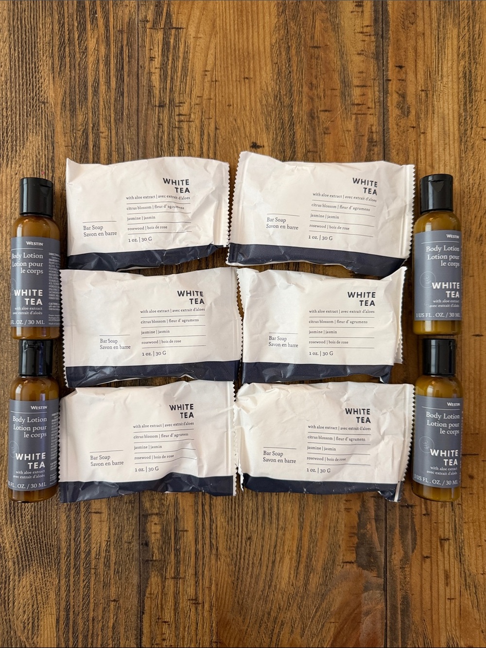 White Tree 6 pcs Bar Soap & 4 pcs Body Lotion With Aloe Extract 1 oz | 30g.